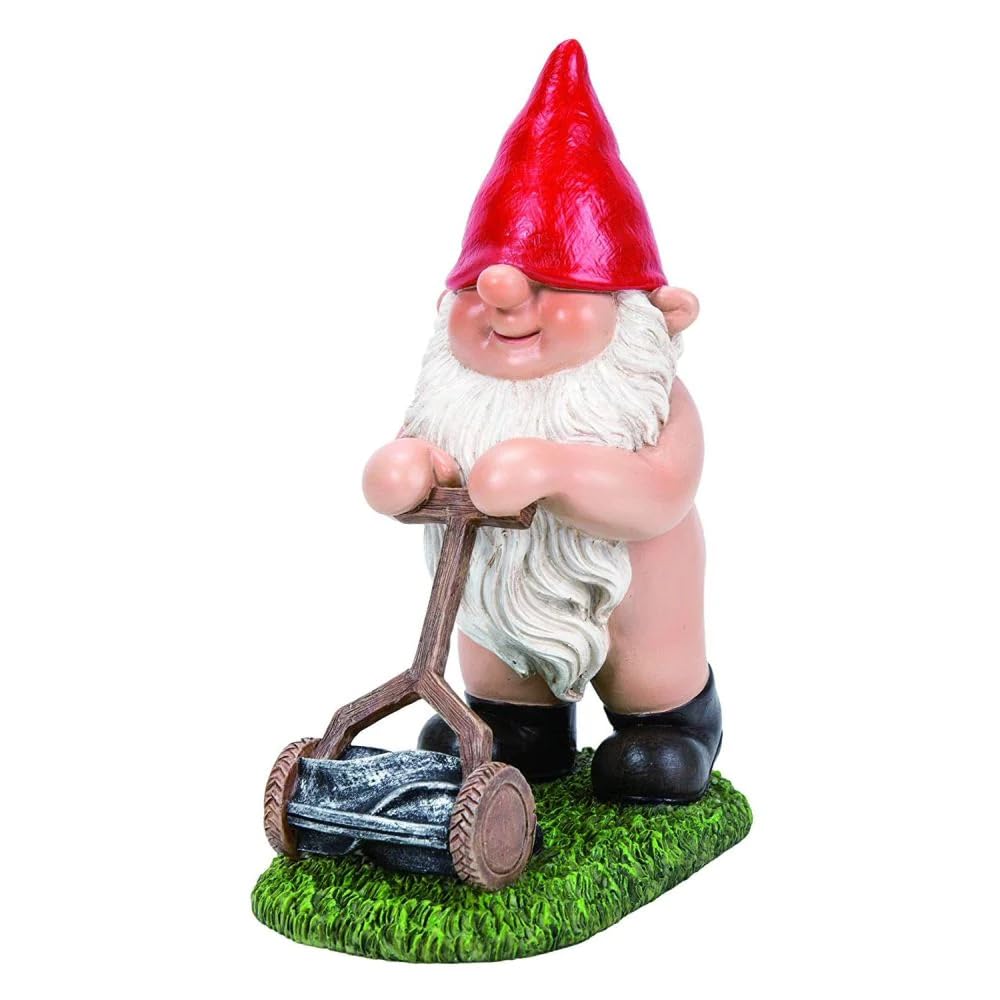 Vivid Arts - Gnaughty Gnome Mowing Lawn Home or Garden Decoration (BG-PN75-F)