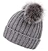 Men & Women's Cable Knit Beanie with Faux Fur Pompom Ears, Grey