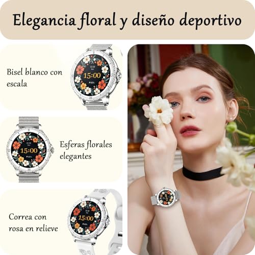 Women's Smart Watch with Calls, 1.27" HD Round Smartwatch with Female Function, 120+ Sports Modes, Heart Rate Monitor, SpO2, Sleep Monitor, IP68 Smart Watch for Android iOS, Silver, Women's Gift
