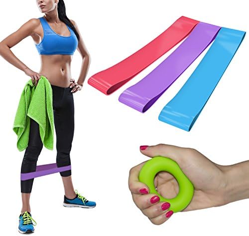 Resistance Loop Bands, Exercise Bands, TyhoTech Set of 3 Premium Home Sport Bands Great for Workout Fitness, Improving Mobility and Strength, Rehab, Pilates and Yoga with Hand Strengthener Grip Rings