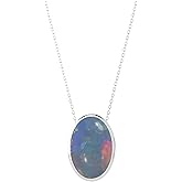 LUSTRE AND LIGHT Natural Australian Opal Slider Pendant Necklace for Women in Sterling Silver, Birthstone Jewelry Gifts for Her Birthday, Anniversary, Christmas, Graduation