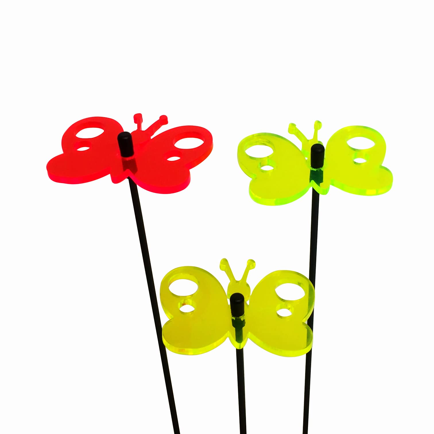 Glowing Peacock Butterfly Set of 3 Sun Catcher Garden Decor Decorative Garden Stakes 25cm/10'' high Outdoor Yard Accessory Gardeners Gift, Colour:red/yellow/green (3) TR