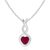 Angara Heart-Shaped Ruby Infinity Pendant with Diamond Accents | Sterling Silver, July birthstone in 4 quality grades, prong-set design, 18-inch cable chain, gift for Women, with Certificate