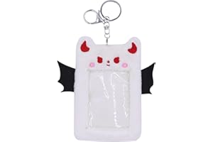 CAVIOTESS Fuzzy Plush Kpop Photocard Holder with Keychain, Cute Animal Wings Photo Sleeve Bank ID Credit Card Holder Stationery