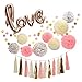 Bridal Shower Decorations Love Balloons Rose gold Tissue Paper Pom Poms Flowers Tassel Paper Garland Pink And Gold Party Supplies Kit