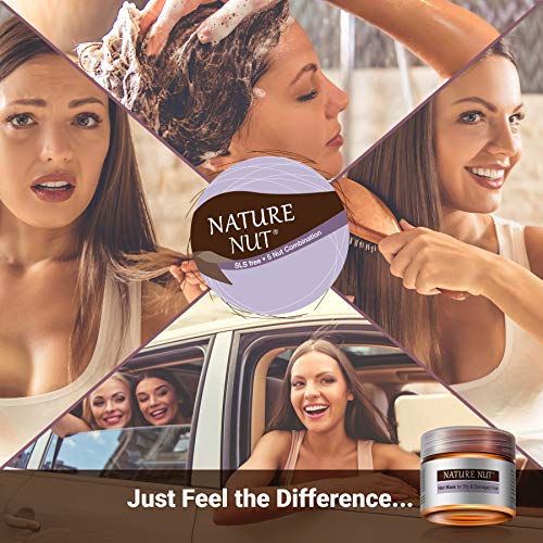 Nature Nut Hair Mask for Dry & Damaged Hair - Hypoallergenic Deep Conditioner ˡ Moisturizing Repair Treatment Masque with Five Nut Hydrating Formula (8.45 FL OZ)