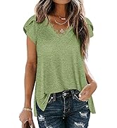 ZXZY Wrap Bell Sleeve Tees Eyelash Lace V Neck Split Hem Casual T Shirts for Women