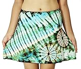 Design By Jingle Women's Hippie Short Tie-Dye Spandex Bohemian Fold-Over Mini Skirt or Strapless Dress (22-Greenwhite)