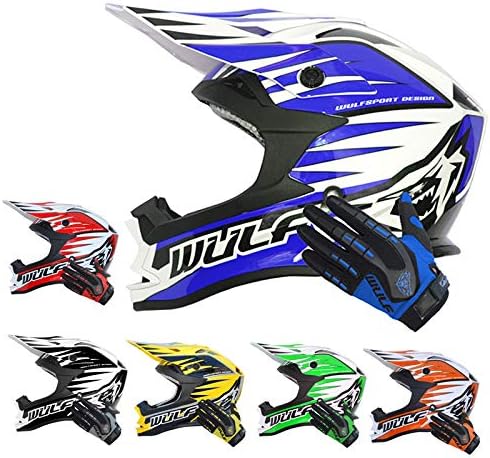 Wulfsport Racing Adult ADVANCE MX Motocross Motorbike Helmet & Wulfsport Attack Adult Motocross Gloves Blue XS (53-54cm)