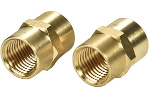 Sanpaint 2 Pack 1/4" x 1/4" NPT Coupler, Brass Female Pipe Fitting (1/4" x 1/4" NPT Female, 2)
