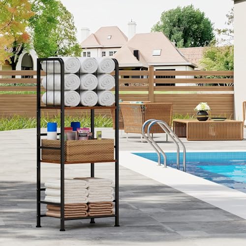 Towel Rack Free Standing, 3-Tier, M-Shaped Detachable Dividers, Durable Metal Towel Holder for Bathroom, Pool Towel Rack, Space-Saving Towel Storage Organizer