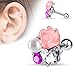 16GA Rhodium Plated Stainless Steel Imitation Pearl and CZ Crystal Flower Cluster Cartilage Helix Tragus Barbell Stud