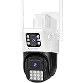 JIESHIAN 2K Dual Lens Security Cameras Wireless Outdoor, Camera for Home Security, 360° View Pan/Tilt, 2.4G WiFi Color Night Vision, Auto Tracking, 2-Way Talk, Light Alarm, IP66 Waterproof