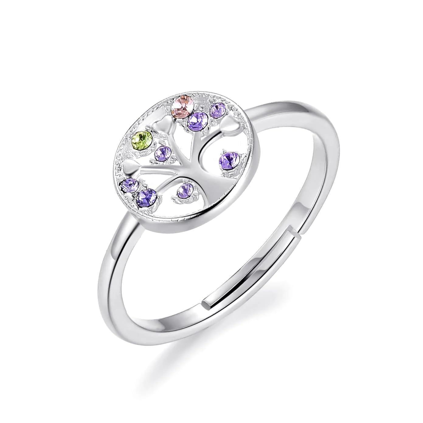 Philip Jones Silver Plated Adjustable Chakra Tree of Life Ring Created with Zircondia® Crystals