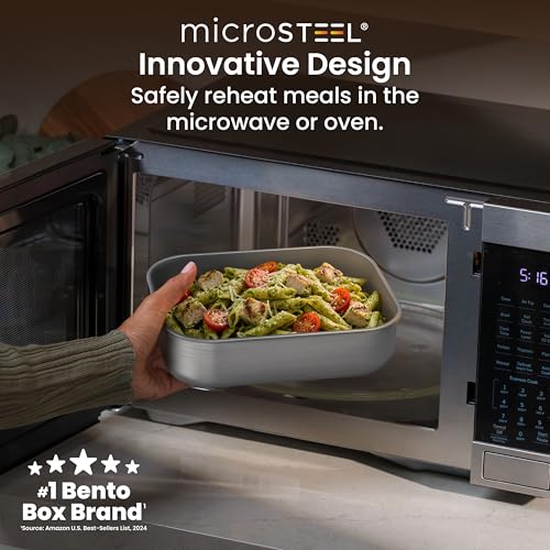 Bentgo MicroSteel Leak-Proof Lunch Box, Microwave-Safe and Oven-Safe Bento Container with Removable Divider, Airtight Lid, Stainless Steel, 5-Cup Capacity, BPA-Free (Stainless Steel)