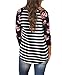 Sarin Mathews Women's Crew Neck Stripes Printed Floral 3/4 Sleeve Tops T-Shirt Black XL