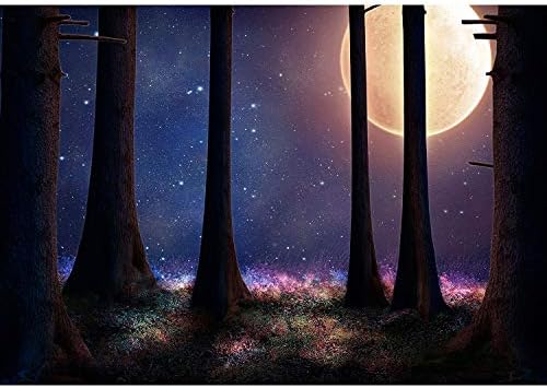 LanimioLOX Tall Trees of a Forest Illuminated with a Big Full Moon - Removable Wall Mural | Self-Adhesive Large Wallpaper