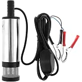 DriSentri Submersible Electric Diesel Pump, 12V 3.8cm Silver Portable Aluminum Alloy Car Electric Submersible Pump Fuel Water Oil Barrel Pump with 2 Alligator Clips