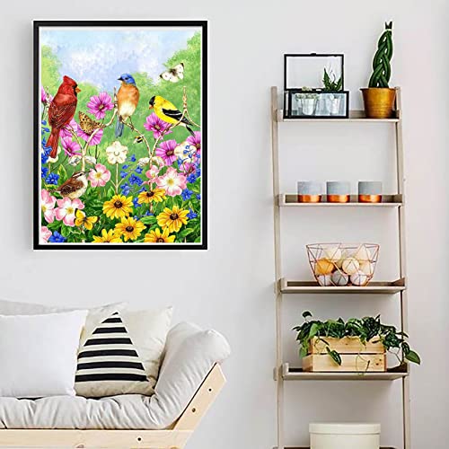 Spring Diamond Painting Kits,Birds Diamond Art Kit for Adults,5D Diamond Dots Full Drill Round for Parents-Children Interrction,Wall Decor,Gift,Relaxing(12x16\