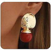 Chunky Red Bead Dangle Earrings,Small Red Bead Drop Earrings for Women,Round Earrings Vintage Jewelry