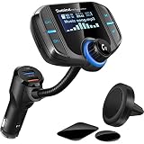 Sumind Wireless Radio Adapter, Car Bluetooth Fm Transmitter, Bluetooth Car Transmitter 1.7 Inch Display, QC3.0/2.4A Dual USB Ports, AUX Output, Mp3 Player with Magnetic Mount and Plate