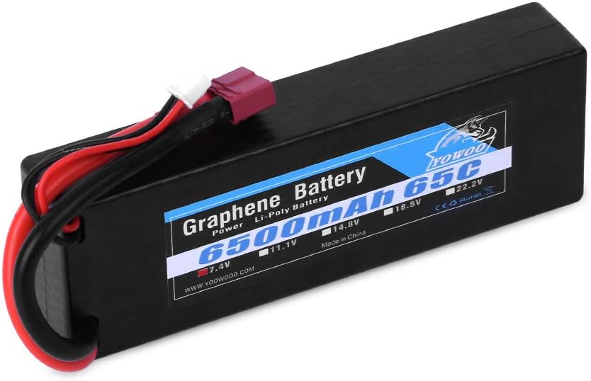 YOWOO 7.4V Graphene Battery 6500mAh 65C 2S Lipo Battery HardCase with Deans T Connector for 1/8 1/10 RC Vehicles Car Truck Tracxas Slash Emaxx Bandit Rustler Version HPI Buggy