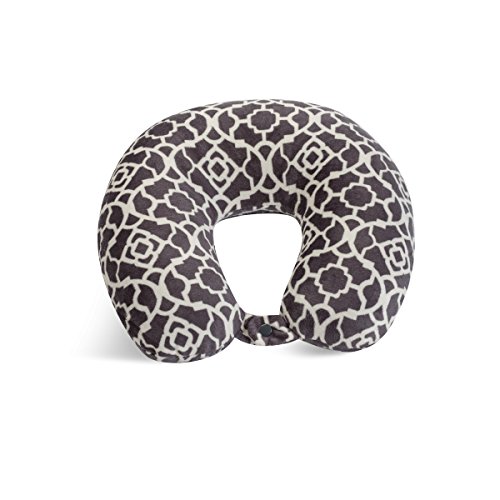 World's Best Feather Soft Microfiber Neck Pillow, Charcoal Trellis, Neck-supportive Travel Pillow