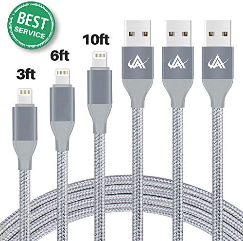 Lansen Charger Cables 3Pack 3FT 6FT 10FT to USB Syncing and Charging Cable Data Nylon Braided Cord Charger Compatible with Phone and More-Gray