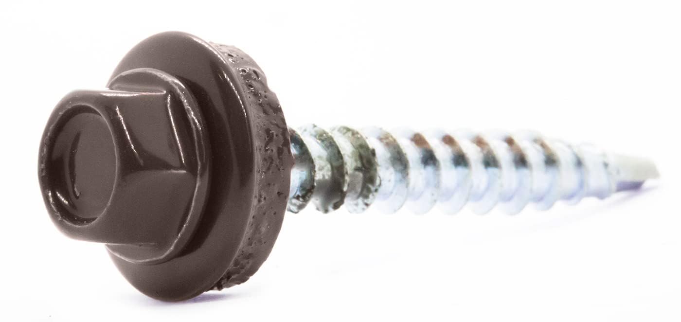 4.8mm x 20mm Chocolate Brown Self-Drilling Roofing Screws with EPDM Sealing Washer Painted RAL 8017 (Pack of 50) C07CD