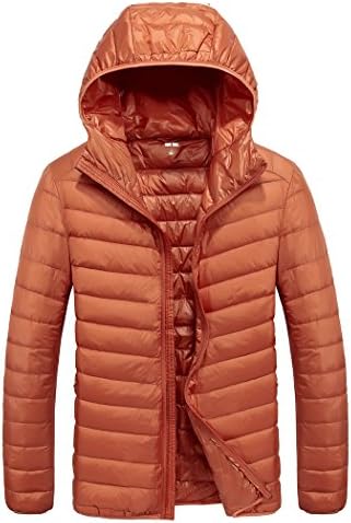 Threelove Men's Packable Lightweight Hooded Down Puffer Jacket Orange L