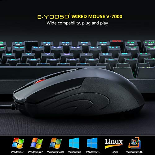 E-YOOSO 4-Button USB Wired Mouse, DPI Adjustable Button, Optical Sensor Mice 1000/1600/2000DPI, Ergonomic Shape, 5ft Cord, Office Business Mouse for Laptop Chrome-Book PC Desktop Mac Notebook, Black