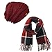 Wrapables Plaid Print Long Winter Warm Scarf and Beanie Hat Set, Navy and Wine