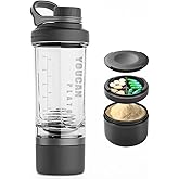 21oz Protein Shaker Bottle with Powder Storage Container-Shaker Cups for Protein Shakes-pre workout bottle-Mixer Cup-Gym Sport Water Bottle -Made with Tritan BPA Free,with Wire Whisk Balls (Black)