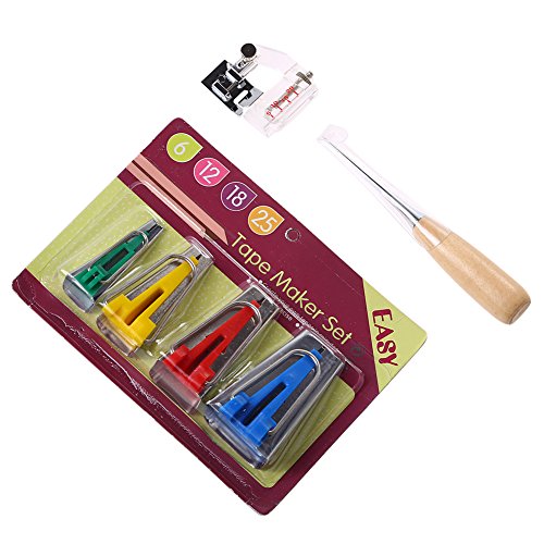 Vanpower Set of 4 Size Fusible Bias Tape Maker Tool Kit 6mm 12mm 18mm 25mm Fabric Sewing Quilting Bias Binding Maker