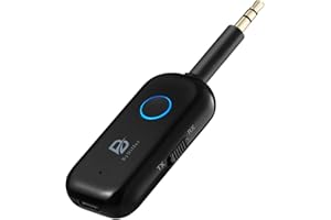 FNETIC Bluetooth 5.2 Audio Transmitter Receiver for TV, Bluetooth Transmitter for Headphones, 2 BT Devices Connections, 3.5mm Jack Aux Airplane Headphone Adapter for Car/Home Stereo, Black