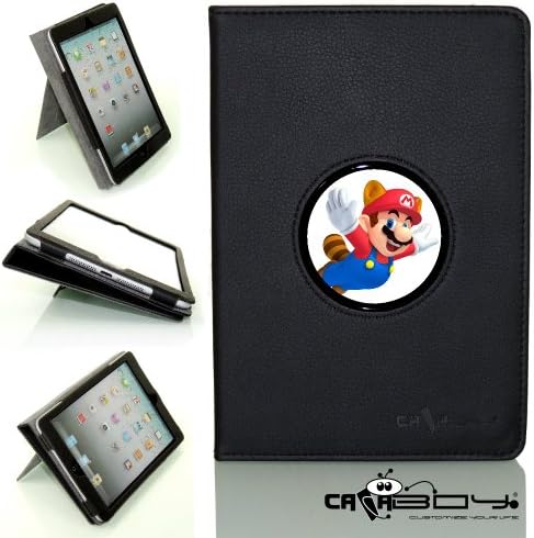 New SMART SLEEP 2014 Apple Mini Ipad 3 black leather Case By Calaboy- Interchangeable Design - Personalized Picture Frame w Super Mario Bros Nintendo Logo (C18)