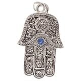 Silver Plated Hamsa Hand Charm Adorned With Sapphire SWAROVSKI ELEMENTS Crystal 23mm (1)