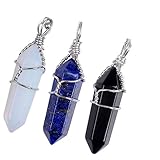 Weitengs 3pcs Opalite Lapis Lazuli Black Crystal Healing Stones Crystals Chakra Pendants for Necklace Making