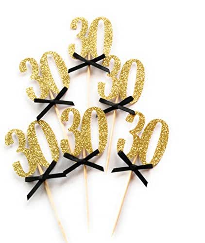 Amazon.com: 30th Birthday Gold Glitter Cupcake Toppers. Set of 12
