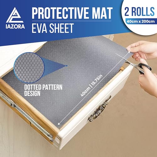 IAZORA Shelf Liner for Kitchen Large 2 Rolls (40 x 200cm) Non-Adhesive Drawer Liner, Non-Slip Food Grade EVA Cabinet Liner for shelves, Stain-Proof contact paper for Refrigerator and Drawers