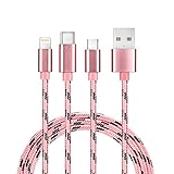 2 pack Multiple charging cable by Trendsetter | 3 in 1 Premium Nylon Braided Multi USB Fast Charger Cord 3ft(1m) with Micro USB / Type C Compatible For Phone 7/7 Plus/Galaxy S8 and more (2 pack-Rose)