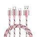 2 pack Multiple charging cable by Trendsetter | 3 in 1 Premium Nylon Braided Multi USB Fast Charger Cord 3ft(1m) with Micro USB / Type C Compatible For Phone 7/7 Plus/Galaxy S8 and more (2 pack-Rose)