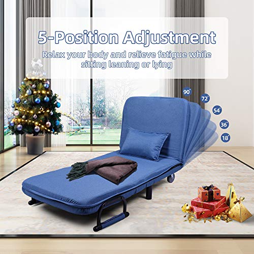 JAXSUNNY 29.5" Width Blue Sofa Chair Bed with Pillow Fabric Folding Arm Chair Convertible