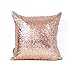 AMAZLINEN(TM Decorative Glitzy Sequin & Comfy Satin Solid Throw Pillow Cover 18 Inch Square Pillow Case, Hidden Zipper Design, 1 Cover Pack Only(Rose Gold)