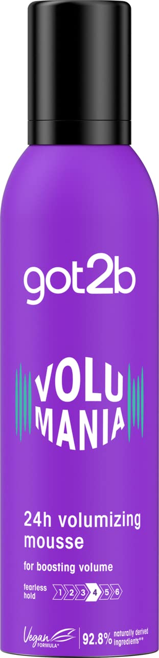 got2b Volumania 24h Volumising Mousse 250 ml, Hair Styling Mousse, Boosting Volume Hair Mousse, Fearless Hold, Vegan Formula