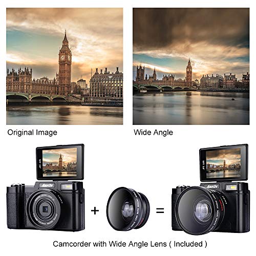 Digital Camera, AMKOV R2 Vlogging Camera 24 MP Point and Shoot Selfie Camera 1080P Camcorder with Wide Angle Lens, UV Filter, 4X Zoom, 2 Rechargeable Batteries, Flip Screen, Retractable Flashlight - Thumbnail 2