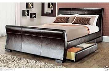Ij Interiors 4 Drawers Leather Storage Sleigh Bed Double Or King