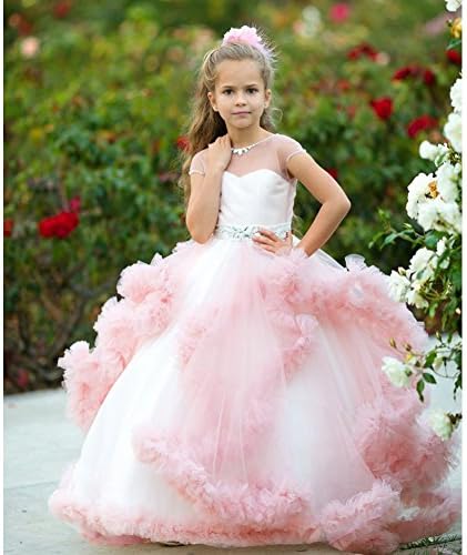 Little Girls Dusty Rose Tulle Satin Mesh Crystal Elizabeth Flower Girl Dress 6-7