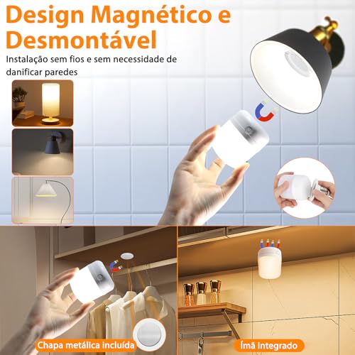 Tobeape Lâmpadas Recarregáveis E27 com Controle Remoto, Magnéticas, Dimerizáveis, 5 Modos de Luz, Sem Fio, Portáteis para Emergência, Queda de Energia, Arandelas e Luminárias – Kit 2 Unidades