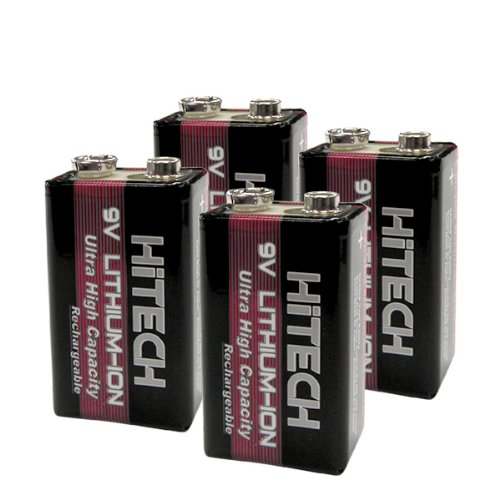 Hitech - Four 9V Lithium-Ion Batteries and 2 slot Smart Charger Set